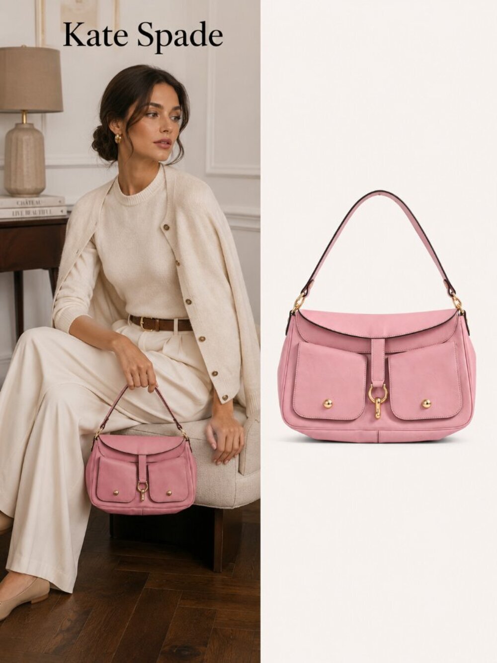 Kate Spade New York Pink Leather Shoulder Bag Purse Gold Hardware Y2K Vintage